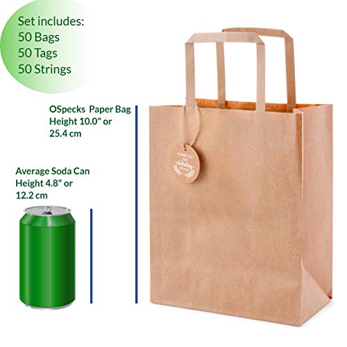 Ospecks Brown Kraft Paper Gift Bags With Thank You For Celebrating With Us Tags For Wedding, Reception, Birthday, Event, Reunion, Qty 50 Pcs, Medium 8X4.75X10 Inches, Set Includes 50 Tags And Strings #TOP2