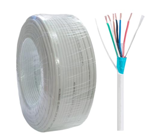 Cable de alarma blindado, 6 C x 0,22 m², cable de cobre puro, cable de alarma, cable de seguridad, cobre completo, para estación antirrobo de fuego/sonido, cable de seguridad de 100 metros, color