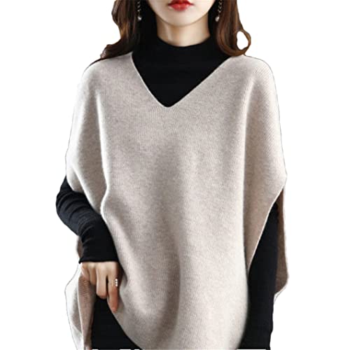 JDSHFEN Gilet in Maglia di Cashmere Imitazione da Donna Scollo a V Versatile Senza Maniche Ampio Lavorato a Maglia,2-Taglia Unica