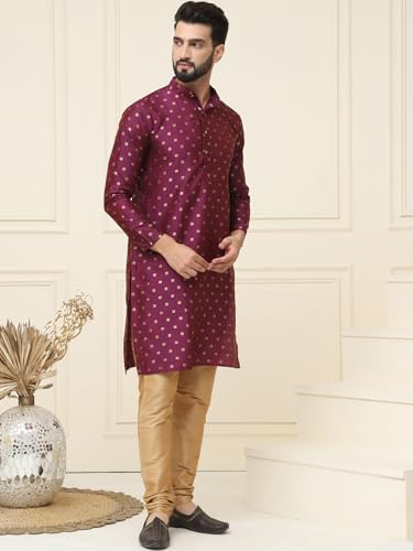 Image of SOJANYA (Since 1958 Men's Silk Blend Booti Kurta with Gold Churidaar Pyjama