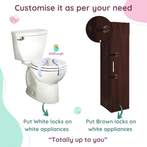 Image of KidDough Furniture Safety Locks for Kids - Pack of 4 White + 4 Brown Locks, Child Safety Locks for Drawers, Cabinets, Fridge, Cupboard Lock, Strong and Adhesive Safety Locks