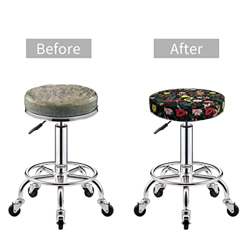 Zeraoke Round Bar Chair Cushion Cover 12 Inch, Colorful Boho Floral 3 Layers Velvet Stool Slipcovers Bar Stool Protector With Elastic, Soft Washable Round Chair Cover For Wooden Metal Stools #TOP4