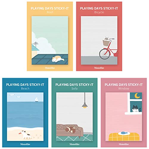 Bloc mémo autocollant Monolike Play Days lot de 5 blocs de 50 feuilles repositionnables