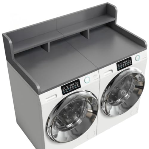 CuisinSmart Washer Dryer Countertop with 2-Tier Shelf, Wood Laundry Countertop Over Washer and Dryer with Edge, 54" Width x 27.5" Depth Laundry Hamper Table Top Storage Organization Gray