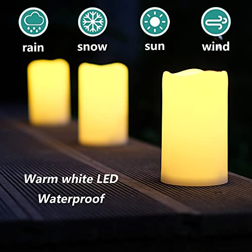Image of NONNO&ZGF 3 X 5'' Outdoor Waterproof Flameless Candles, 3 Pack, Warm White LED Resin Rainproof Pillar Battery Candle with Remote Control /Timer