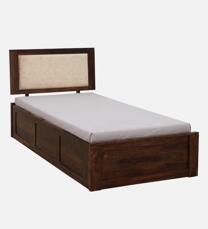 Image of Solid Sheesham Wood Pearl Single Bed with Box Storage | Wooden Single Bed Cot Palang Furniture for Bedroom Living Room Home and Hotel (Provincial Teak Finish)