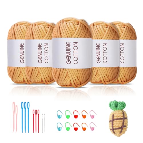 Maxee 5X50g Dickes Garn Baumwolle zum Häkeln, Chunky Häkelgarn für Anfänger, Kein Geteiltes Häkeln Amigurumi Wolle, Klobiges Baumwollgarn Einfaches Strickgarn zum Häkeln Stricke