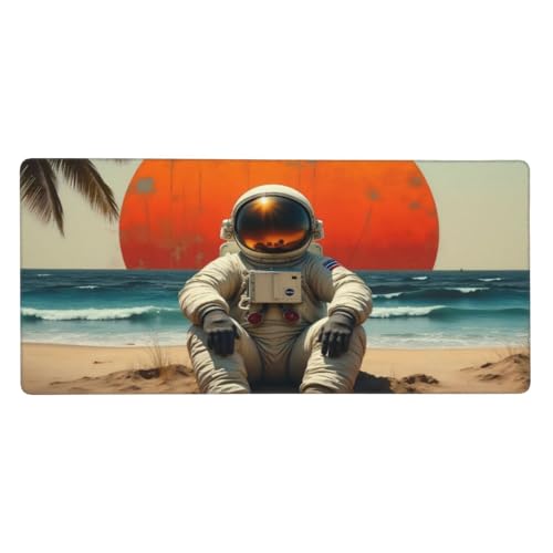 Tapis de bureau astronaute orange pour ordinateur portable et clavier de jeu rétro