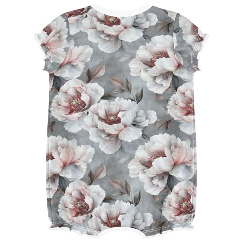 Combinaison bébé fille rétro en pur coton blanc et fleurs - 2
