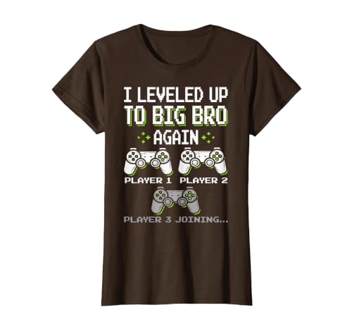 I Leveled Up to Big Bro Again Brother Gamer Funny Video Game T-Shirt, Women, Brown, XX-Large