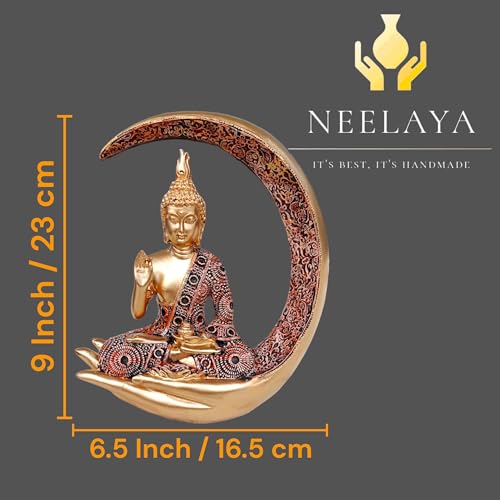 Image of Antique Big Meditating Moon Buddha Statue Showpiece for Home Decor - Living Room - House Warming - Office - Gifting - Buddha Idol Polyresin Decorative Figurine (9 Inch / 23 cm, Multicolor)