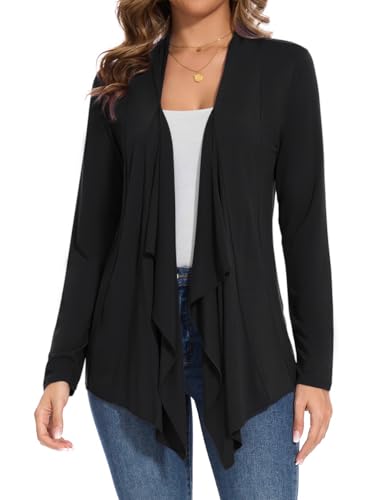 Image of Women's Casual Flowy Draped Open Front Cardigans Soft Cover Up Shrug