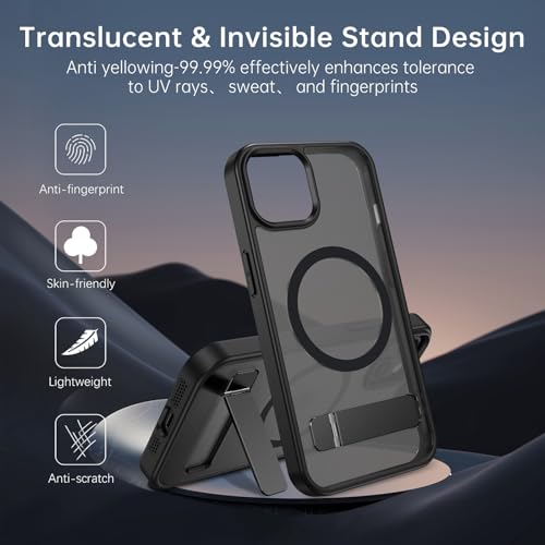 BENTOBEN for iPhone 14 Case, iPhone 13 Phone Case with Invisible Kickstand, [Wireless Charging Compatible] [Magnetic Adjustable Stand] [Translucent Matte] Shockproof iPhone 14/13 Case, Black by BENTOBEN - Image 5