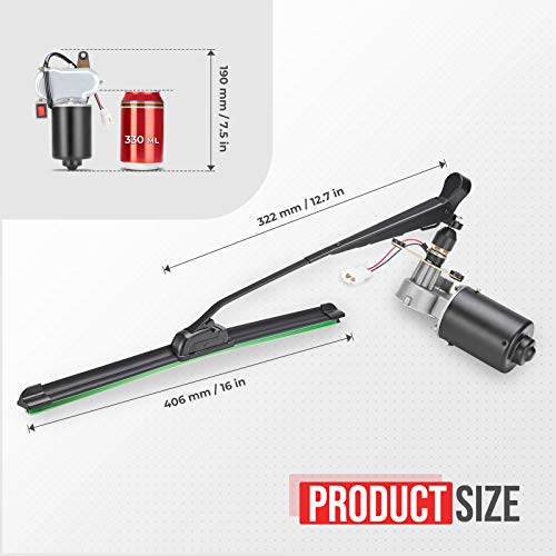 Kemimoto Electric Windshield Wiper Motor Kit，For Most Utv Compatible With Can Am Defender Pro & Compatible With Mule Teryx 16" 12V Wiper Blade #TOP1