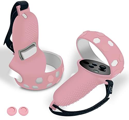 JYMEGOVR for Oculus Quest 2 Controller Silicone Cover, Protective Accessories for Meta VR Grips with 2 Silicone Button Covers, Multi Colors Soft Grips Skin (Pink for Grips)