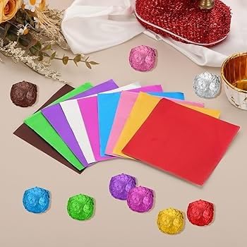 Image of Royals 200 Pieces Chocolate Wrapping Foil Paper in Assorted Colours - 8 x 9 cm Printed and Plain Aluminum Wrappers for DIY Homemade Chocolates Candy Sweets Gift Packing Party Favors Baking Crafts