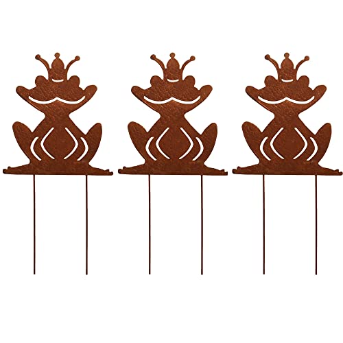 UNUS Garden Frösche Gartenstecker 3er Set, Gartendeko Froschkönig Rostoptik, Roststecker aus Edelrost Metall, Rost Deko für Garten Terrasse Balkon (Groß)