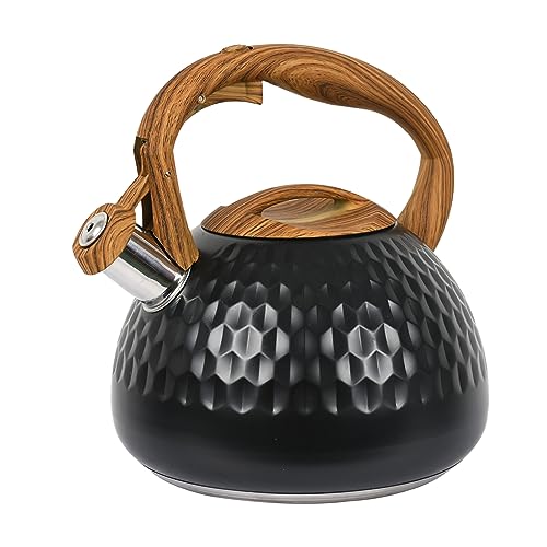 Starbbq Tea Kettle for Stovetop Whistling Teapots for Stovetop,2.8 Quart Stainless Steel Kettles with One-Touch Open and Close Button (Black)