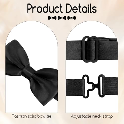Image of Bow Ties for Men,Mens Bow Tie,Black Ties for Men,Black Tie Adjustable Solid Color Pre-tied for Boy Party Wedding