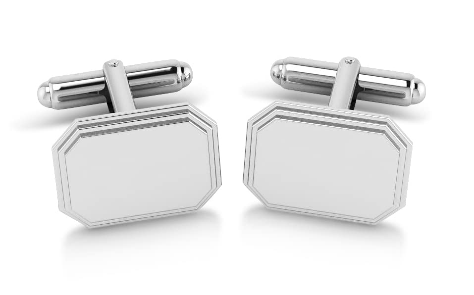 Sterling Engravable Stepped Edge Hexagon Cufflink Luxury Men's Cuff Links With Elegant Gift Box | Crafted With .925 Sterling Silver | Suitable for All Occasions