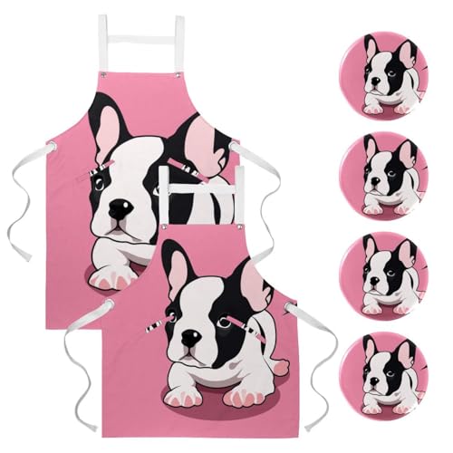 Tablier de cuisine bouledogue français pour le nettoyage de la maison et les ateliers pâtisserie