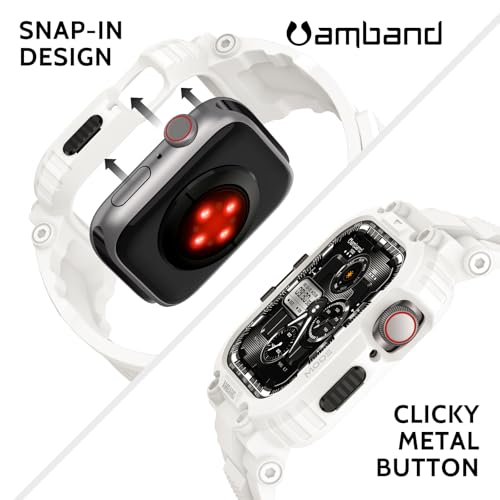 Image of amBand Bands Compatible with Apple Watch 9 /8 /7 /SE (3 /2 /1) /6 /5 /4 41mm /40mm Case Men, M1 Sport Series Rugged Case with TPU Strap Military Protective Tough Cover Bumper for iWatch 41 /40 mm 38mm - White