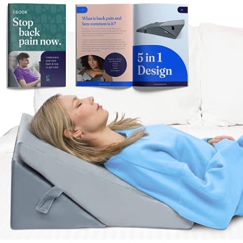 Byre® Wedge Pillow 5-in-1 | Bed Wedge Support Pillow | Adjustable for Sitting, Reading, Back Pain, Leg Pain, Heartburn, Acid Reflux, GERD, Snoring | Premium Foam Folding Wedge Pillow | Washable Cover Cover