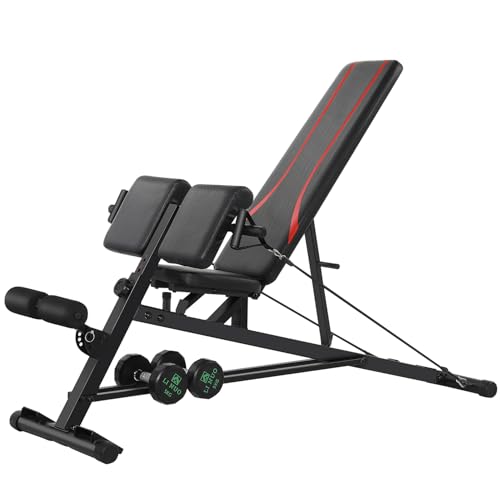 Adjustable Weight Bench with Hyper Back Extension, Preacher Curl, Roman Chair, Ab Sit up Bench for Full Body Workout, 900LBS Workout Bench, All-in-One Bench Press for Home Gym Equipment