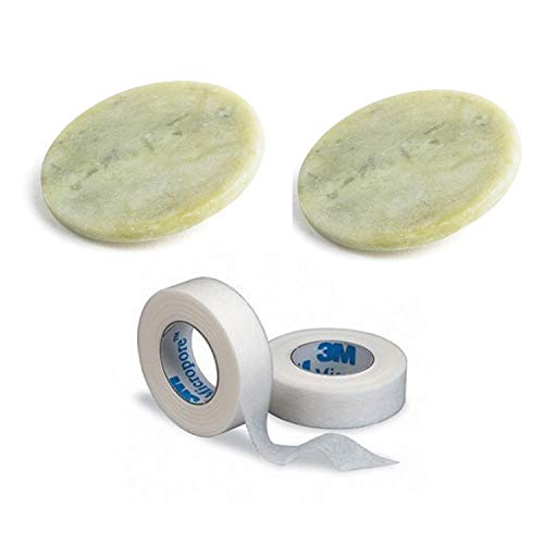 Chrontier 2PCS Eyelash Extension Glue Adhesive Jade Stone Pallet Holder Stand Base Set with White Lower Lashes Eyelid Holder Tapes Roll 10 Yard Paper Fabric Lint Free False Individual Lash Grafting