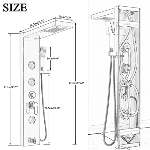Columna de ducha de acero inoxidable negra con jets de masaje y mezcla de agua tipo lluvia montada en pared miniatura 2