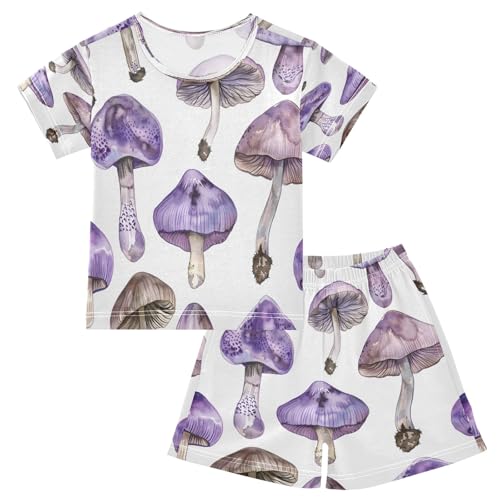 senya Purple Mushroom B Summer Pajamas Set Short Cotton Sleepwear 2 Piece
