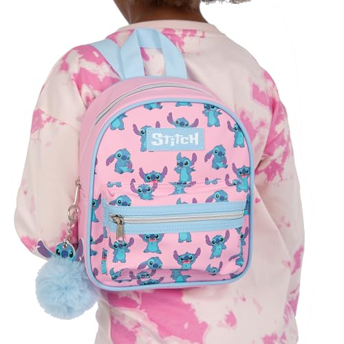 Disney Stitch Mini Backpack | Girls Mini Backpack With Stitch Keychain | Small Rucksack For Girls | One Size Pink - image 2