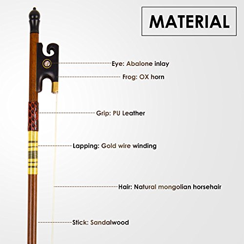 Image of Violin Bow 4 /4, Fiddle Imitation Pernambuco Round Stick OX Horn Frog Horse Hair for Violin Parts Beginner Practice