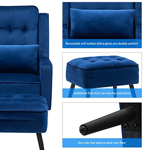 Mcombo Velvet Accent Club Chair, Upholstered With Black Metal Legs, Extra Lumbar Pillow, Modern Armchair For Living Room Bedroom 4278 (Blue) #TOP7