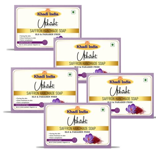 Image of Khadi Saffron Handmade Bathing Soap Bar 125g (Pack of 5) | Natural & Herbal | Glowing & Brightening Skin | For Acne, Pimple, Scars & Pigmentation | All Skin Types | For Men & Women
