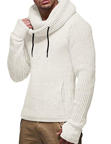 COOFANDY Mens Knitted Cotton Pullover Hoodie Long Sleeve Turtleneck Sweater