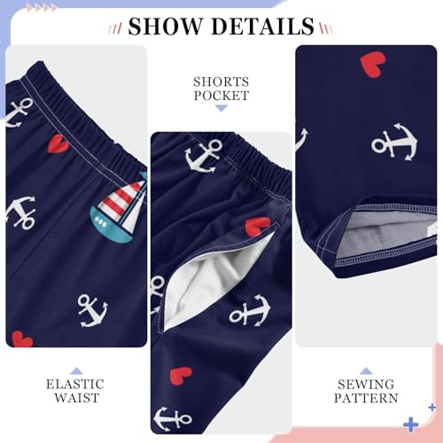 Sailboat Love Heart Anchor Boys Long Pants Soft Trousers Elastic Waist Kids Lounge Bottoms with Pockets S-XL4
