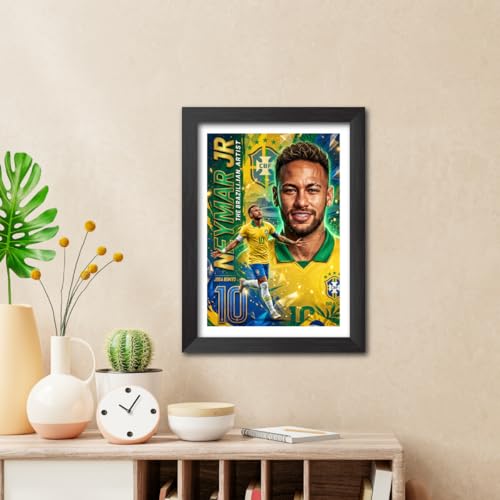 Image of TenorArts Neymar Jr Brazil Poster Frame Worldcup Themed Laminated Photo Framed Painting with Matt Finish Black Texture (12 inches x 9inches)