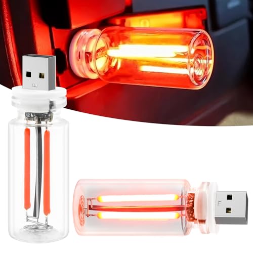 2 PCS Car USB Light Bulbs, Retro Glass Bottle LED Night Lamp with Touch Dimmable Control, Portable Interior Ambient Lighting for Vehicle, Bedroom, Hallway, Camping, Gift for Christmas or Birthday,Red - image 1