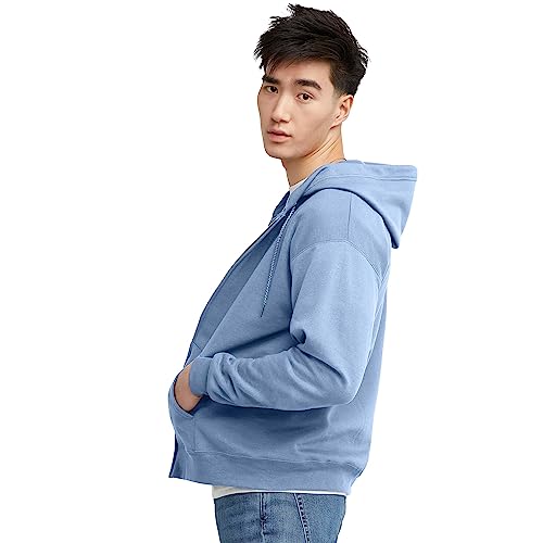 Hanes Men's Full-Zip Eco-Smart Hoodie, Light Blue, Large #TOP2