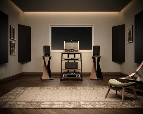 Foto von FITUEYES Design HiFi Rack aus Holz & Stahl, Plattenspieler Tisch mit verstellbaren Ablage, HiFi Regal für Plattenspieler & Stereoanlagen & Kompaktanlage, 61 x 52 x 78 cm