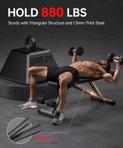 Adjustable Weight Bench for Home Gym, Heavy Duty Workout Bench Up to 880/1500 LBS, Decline Incline Strength Training Bench for Full Body Exercise
