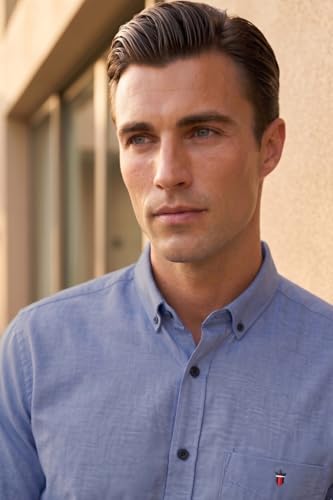 Image of Louis Philippe Men's Slim Fit Signature Oxford Easy Care, Natural Stretch Full Sleeve Solid Casual Shirt, Cotton