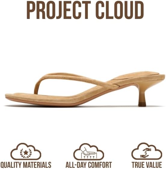 Project Cloud 100% Genuine Leather Kitten Heels for Women Footwear - Memory Foam Fashion Thong Heels for Women - Lightweight Summer Sandals for Womens 2026 (Mango) - Image 3