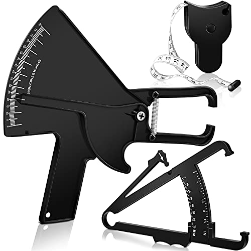 Xuhal Dual Spring Fat Caliper Body Fat Caliper and Measuring Tape, Black Skinfold Calipers and Body Fat Tape Measure Tool for Men Women Monitoring BMI Skin Fold Fitness, Weight-Loss