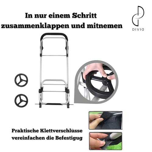 DIVID® Einkaufstrolley mit integrierter Sackkarre, 56LFassungsvermögen bis zu 50Kg belastbar,Klappbar,Umhängetasche und Kühlfach (Blau) – Bild 5