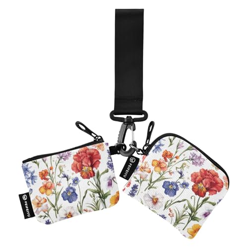 Beautiful Lavender White Women's Change Wallet Card Cases Slim Detachable Wristlet Wallet Key Holder with Zipper Pocket for Work Travel 2 Packs