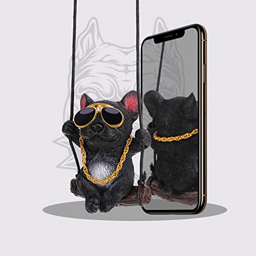 OOTSR Auto-Ornament, Bulldogge, niedliches Zubehör für Auto, Hund, Dekoration für Auto-Anhänger, Hund für Rückspiegel, mit Seil