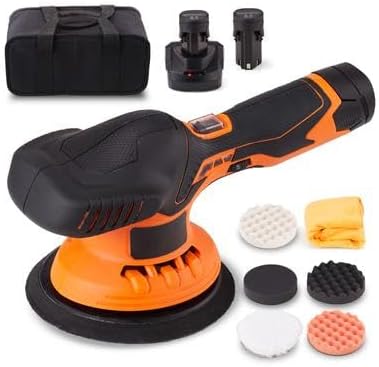 Miniatura 9 de Happybuy Pulidor de búfer inalámbrico, con 2 baterías de litio de 12 V 4.0 Ah, cera pulidora inalámbrica de 6 pulgadas, 6 velocidades variables,