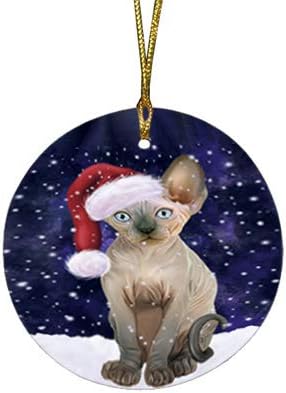 Let It Snow Sphynx Cat Round Flat Ornament - Pet Decorative Hanging Ornaments for Christmas X-mas Tree Decorations - 2.75" Round Ceramic Christmas Ornament POR1524